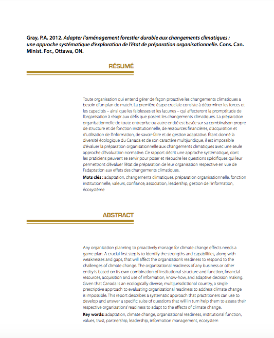 Adapter l’aménagement forestier durable aux changements climatiques : une approche systématique d’exploration de l’état de préparation organisationnelle – Abstract