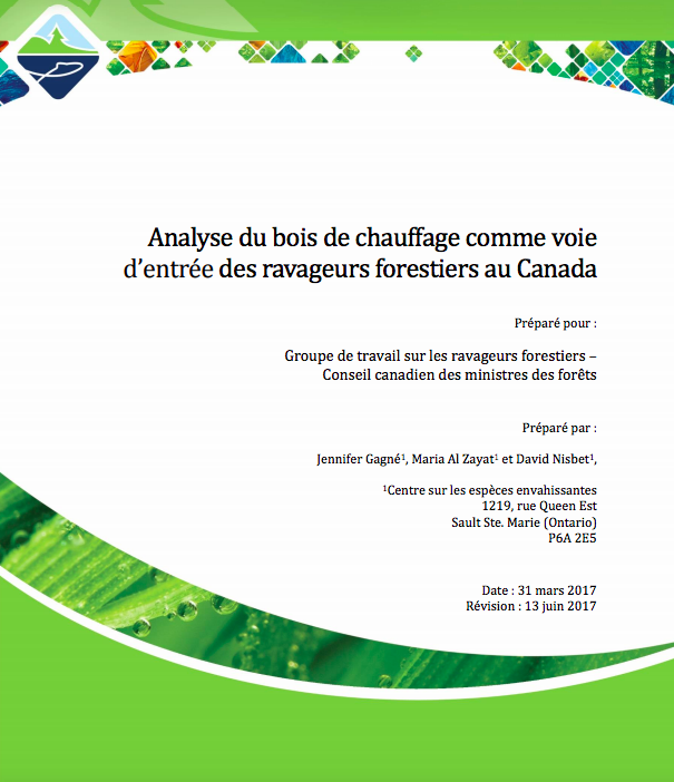 Analyse du bois de chauffage comme voie d’entrée des ravageurs forestiers au Canada – Centre sur les espèces envahissantes (2017)