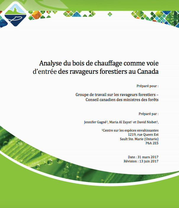 Analyse du bois de chauffage comme voie d’entrée des ravageurs forestiers au Canada – Centre sur les espèces envahissantes (2017)